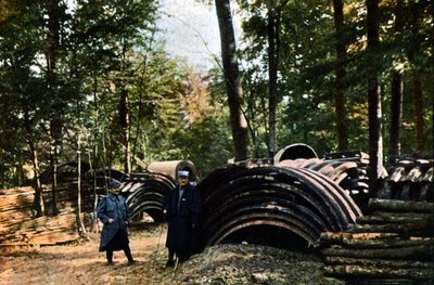 Een opslagplaats van het Franse leger in het bos bij Verdun, september 1916 (autochroom) door Jules Gervais Courtellemont